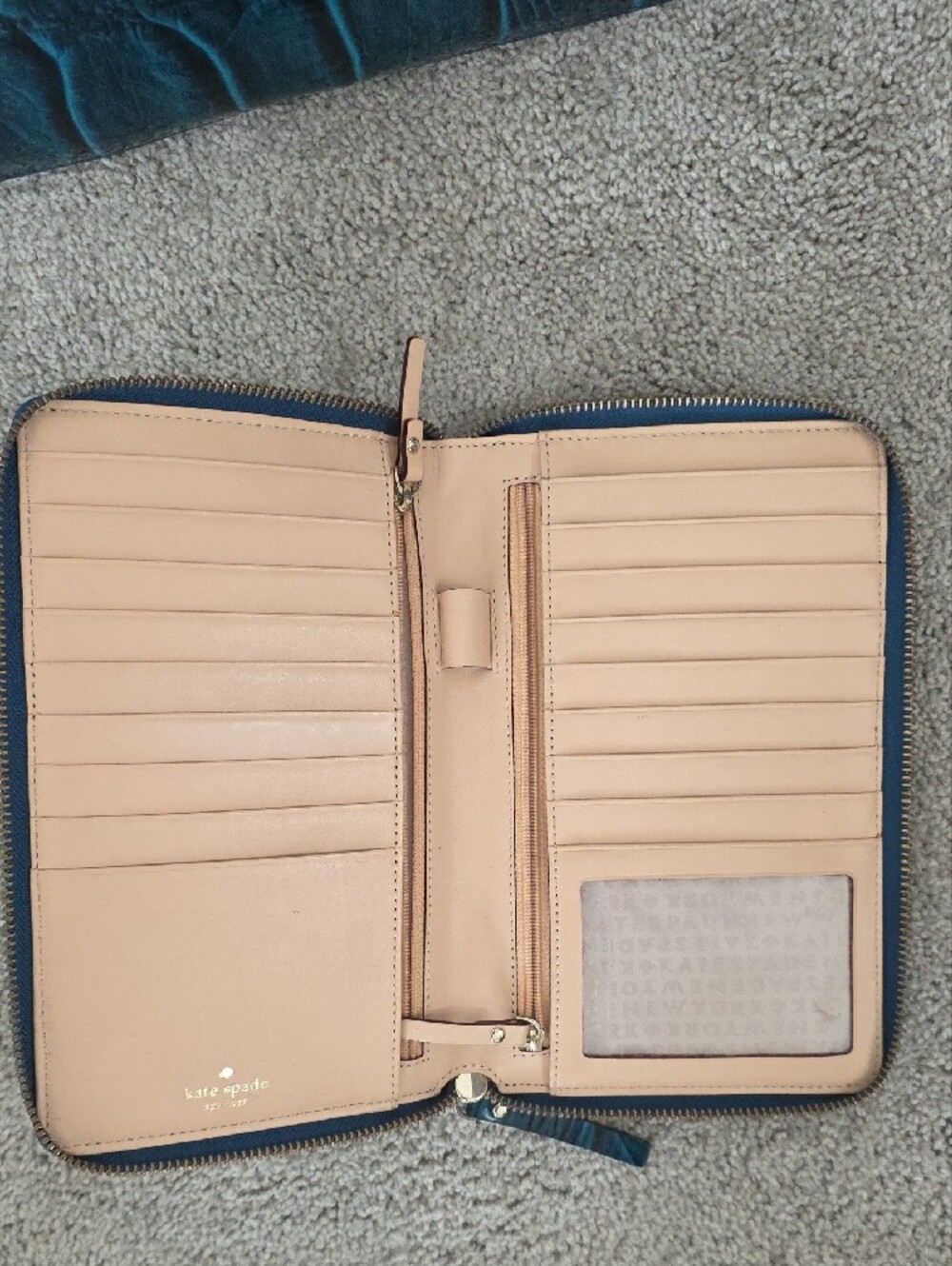 kate spade Teal Croc-Embossed Patent Tote With Large Wallet - Picture 9 of 11